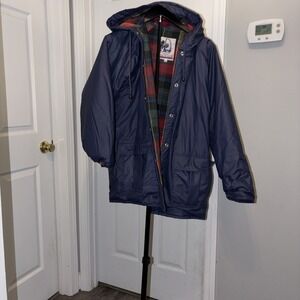 Sailmaker Vintage Woman Raincoat Med Blue With Plaid Lining Waterwork Casual 90s